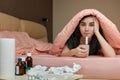 sick girl having influenza symptoms coughing at home Royalty Free Stock Photo