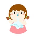 Sick girl runny nose cartoon . Royalty Free Stock Photo