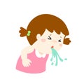 Sick girl vomiting cartoon . Royalty Free Stock Photo