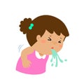 Sick girl vomiting cartoon .