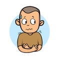 Sick guy shivering and sweating. Feeling unwell. Cartoon design icon. Flat vector illustration. Isolated on white