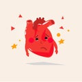 Sick heart character. sad face -