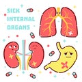 Sick internal organs cartoon icon set