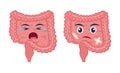 Sick intestine with pain ache or disease. Sad cartoon character intestine, body organ injured or unhealthy. Human cartoon anatomy