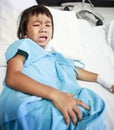 Sick little girl crying in hospital bed Royalty Free Stock Photo
