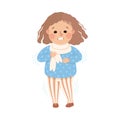 Sick Little Girl Feeling Unwell Suffering from Fever Shivering with Cold Vector Illustration