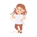 Sick Little Girl Feeling Unwell Suffering from Hair Fall Vector Illustration