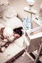 Sick little girl sleeping in the hospital