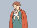 Sick man blow nose suffer from flu