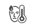 Sick man with fever icon. Temperature thermometer sign. Vector Royalty Free Stock Photo