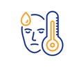 Sick man with fever line icon. Temperature thermometer sign. Vector