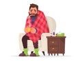 Sick man. Flu, viral disease. Vector illustration