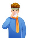 Sick man has running nose and feels uncomfortable. A guy has a bad fever Royalty Free Stock Photo