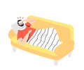 Sick man suffering from flu, fever, pain in throat and headache lying in bed Royalty Free Stock Photo