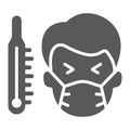 Sick man with thermometer glyph icon, covid-19 and coronavirus, high temperature sign, vector graphics, a solid icon on