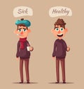 Sick man. Unhappy character. Vector cartoon illustration Royalty Free Stock Photo