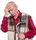 Sick old man. Senior man suffering from headache over white background