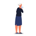 Sick old woman with runny nose a symptom of flu, cold or allergy Royalty Free Stock Photo