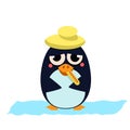 Sick Penguin with Thermometer. Vector Illustration