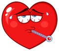 Sick Red Heart Cartoon Emoji Face Character With Tired Expression And Thermometer Royalty Free Stock Photo