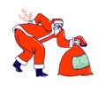 Sick Santa Claus Character with Gift Bag Wearing Red Costume and Hat Suffering of Radiculitis Disease