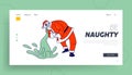 Sick Santa Claus Puke Landing Page Template. Suffering of Food Poisoning or Alcohol Intoxication