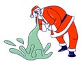 Sick Santa Claus Puke Suffering of Food Poisoning or Alcohol Intoxication. Xmas Character Wearing Red Costume