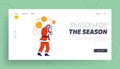 Sick Santa Landing Page Template. Claus Character Wearing Medical Mask Suffering of Coronavirus Disease