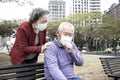 Sick senior couple wear with protective face mask
