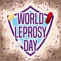 Shield with Pills Protecting against Leprosy during its Day, Vector Illustration