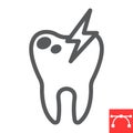 Sick tooth line icon, dental and stomatolgy, toothache sign vector graphics, editable stroke linear icon, eps 10.