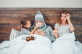 Sick wife husband and child at home Royalty Free Stock Photo