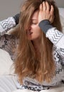 Sick woman cold, flu, high fever and headache Royalty Free Stock Photo