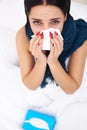 Sick Woman. Flu. Woman Caught Cold. Sneezing into Tissue Royalty Free Stock Photo