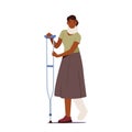 Sick Woman with Leg Fracture and Neck Injury Walk with Crutch. Injured Patient Black Female Character with Broken Foot