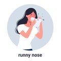 Sick woman with runny nose a symptom of flu, cold or allergy. Royalty Free Stock Photo