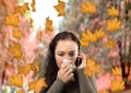 Sick woman in autumn