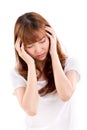 Sick woman suffers from headache pain, migraine, insomnia Royalty Free Stock Photo