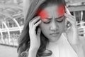 Sick woman suffers from headache, migraine, hangover, stress Royalty Free Stock Photo