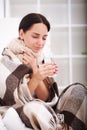 Sick Woman with Thermometer. Flu. Woman Caught Cold Royalty Free Stock Photo