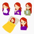 Woman Having Flu Sickness Cartoon Vector Set