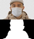 Sick young man handsome wearing medical mask, Alpha Channel Royalty Free Stock Photo