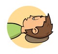 Sick young man lying down. Side view, profile. Fever, temperature. Cartoon design icon. Flat vector illustration