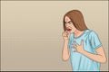 Sick young woman coughing. Cough, temperature, virus, infection. Vector and illustration