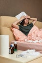 sick girl having influenza symptoms coughing at home Royalty Free Stock Photo