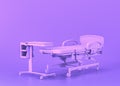 Sickbed and bedside table and Medical equipment in flat monochrome purple hospital room, 3d rendering