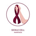 Sickle cell awareness ribbon in hand medical illustration