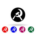 Sickle and hammer in a circle multi color icon. Simple glyph, flat of communism capitalism icons for ui and ux, website or
