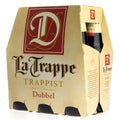 Sicpack of La Trappe Dubbel beer on a white background