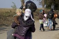 Sid, Serbia - october 31, 2015: Refugees crossing the Serbo-Croatian border between cities of Sid Serbia & Bapska Croatia